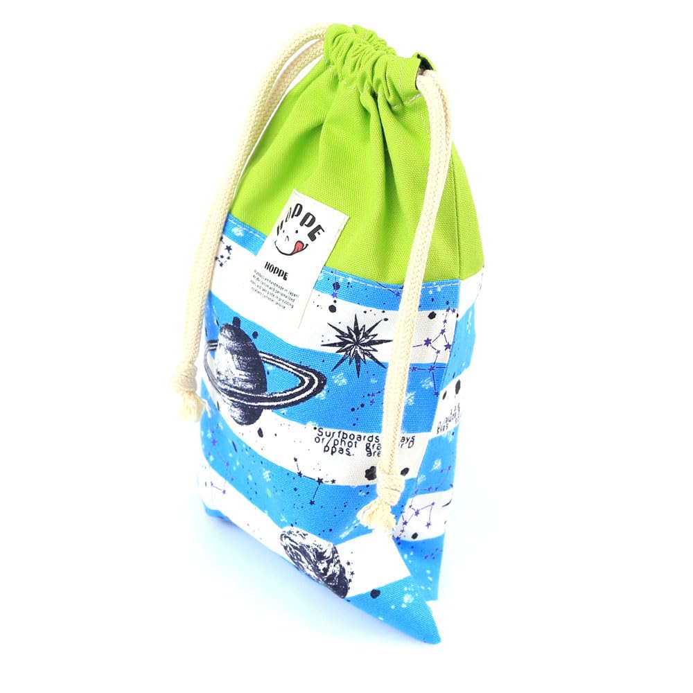 HOPPE Long Drawstring Bag, Striped Space Blue, Nylon Lined, Vertical, No Gusset, Trio Set, Elementary School Kids, Boys and Girls, Made in Japan