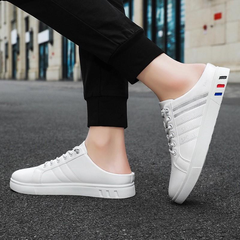 Men's Shoes, Summer Men's Large-sized White Sneakers Semi-slippers Casual Sneakers Men's Shoes Without Heels Slippers H177