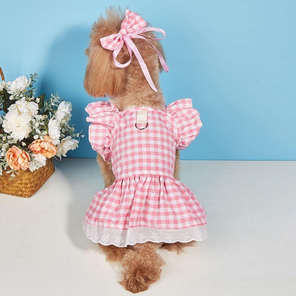 British Style Plaid Lace Dog Skirt Soft Puppy Fairy Skirt Pet Costume  for Small and Medium Pet