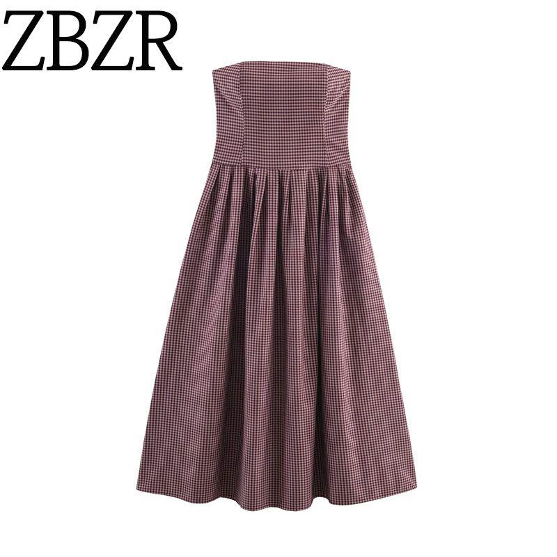 Counter Same Zbzr Autumn New Women Clothes Western Style Design Sense Plaid Tube Top Dress 4661229