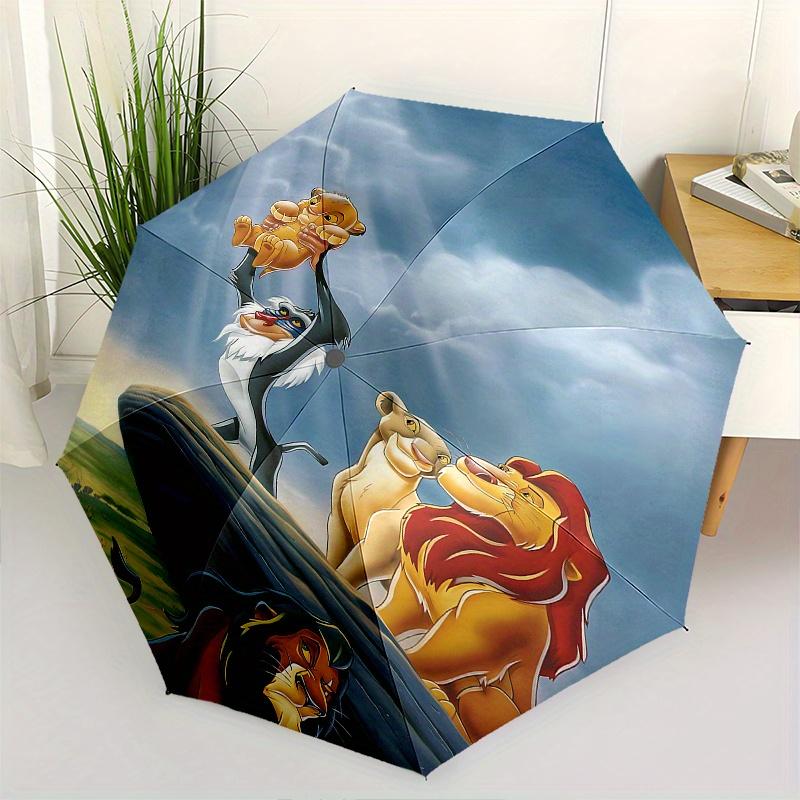 1 Automatik-Öffnungs-Regenschirm mit Löwenkönig-Simba-Thema, Bunt, 8 Speichen, Tragbar, für Damen und Herren, Ein Kompakter Begleiter für den täglichen Weg