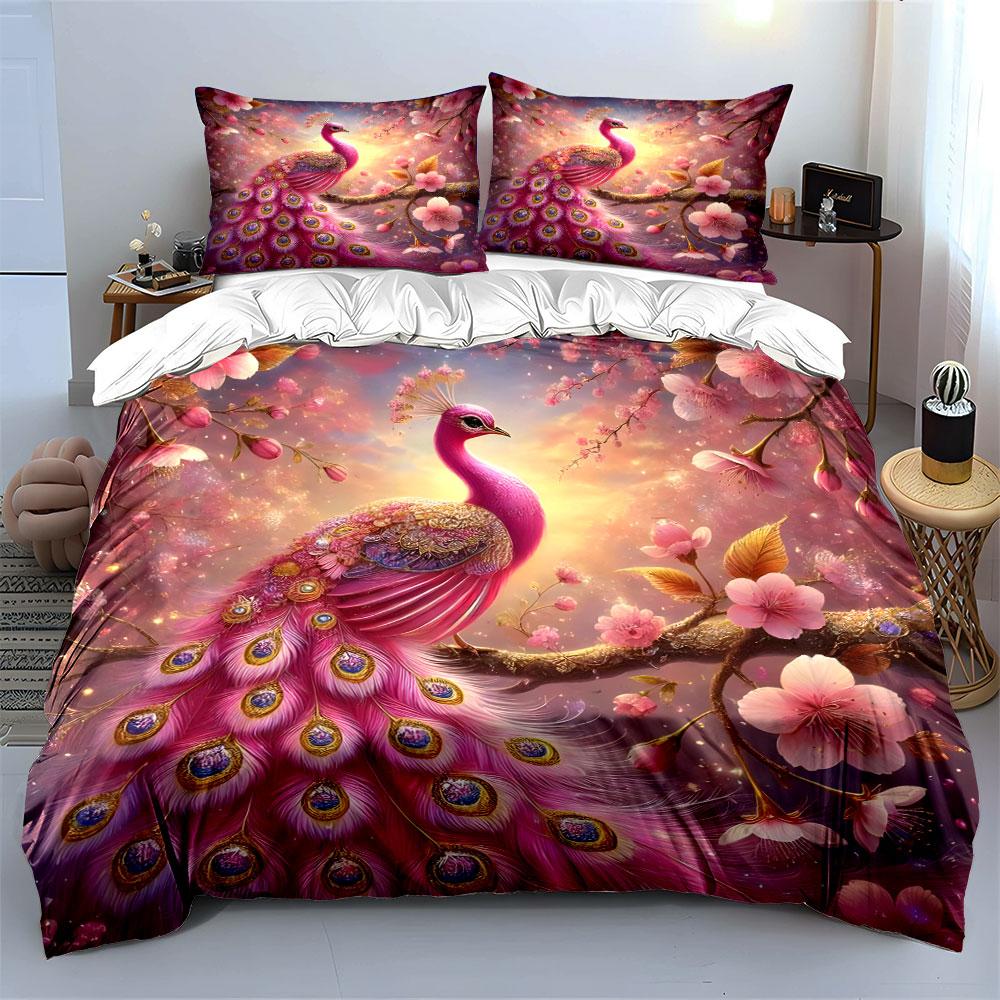 Elegant Peacock Cherry Blossom Set Exquisite Three-Piece Bedding Set Gift For Kids And Adults