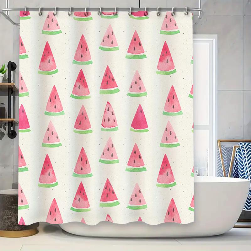 

Watermelon Shower Curtain, Bath Room Decor, Printed Plastic Fabric, Pink Green White Colorful Design Pattern, Modern Home Decora W60H190(CM)-1 Pcs