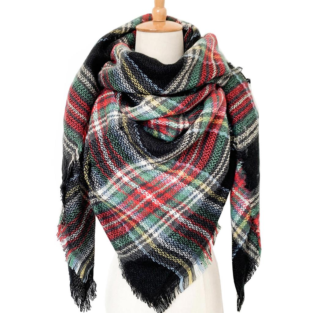 Women's Autumn And Winter Christmas Fashion Warm Casual Solid Color Plaid Long Scarf