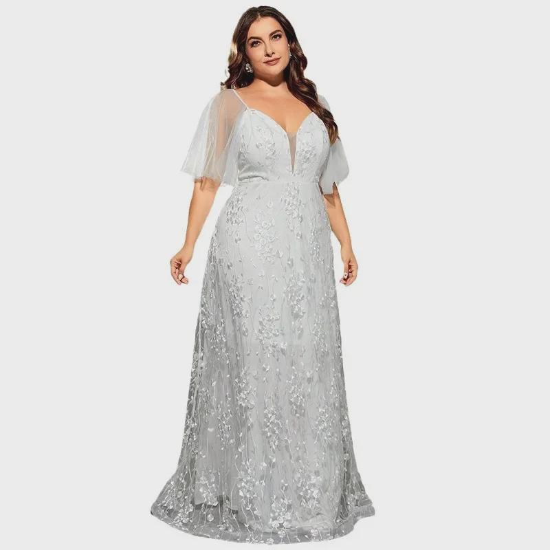 Elegant Deep V Lace Evening Dress - Bridesmaid & Party Ready