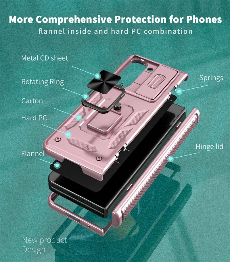 Odolné pouzdro Hinge Protection Phone Armor pro Samsung Galaxy Z Fold 8 Ultra / 7 6 5 s 360° magnetickým kroužkem a stojánkem