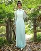 Ao Dai Ao Dai Style Long Chiffon Dress and Green Size [TRTRO] Dress, (White Gradient, M)