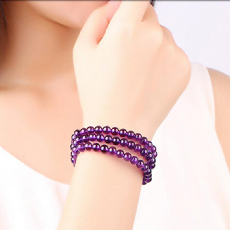 Amethyst Three-Turn Beaded Crystal Bracelet
