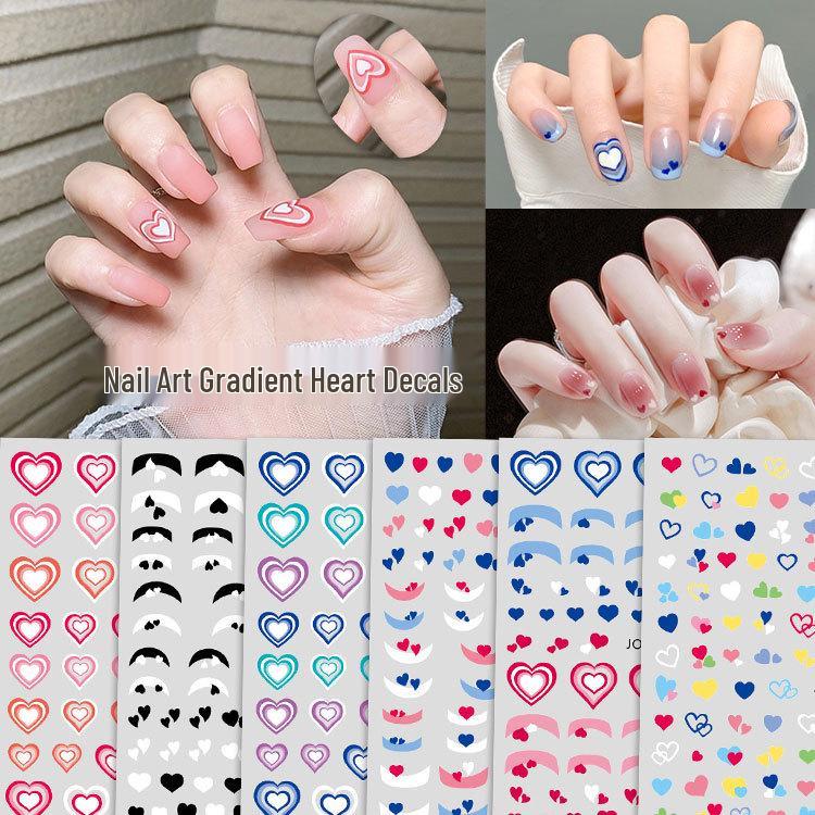 

Gradient Heart Nail Stickers: Macaron Color Self-Adhesive Decals for Stylish Nail Art.