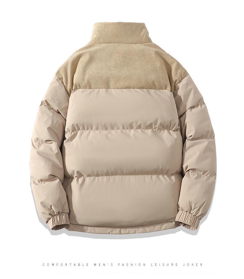 2025 Men's Trendy Color Block Puffer Jacket - Thick, Warm Cotton for Autumn/Winter.