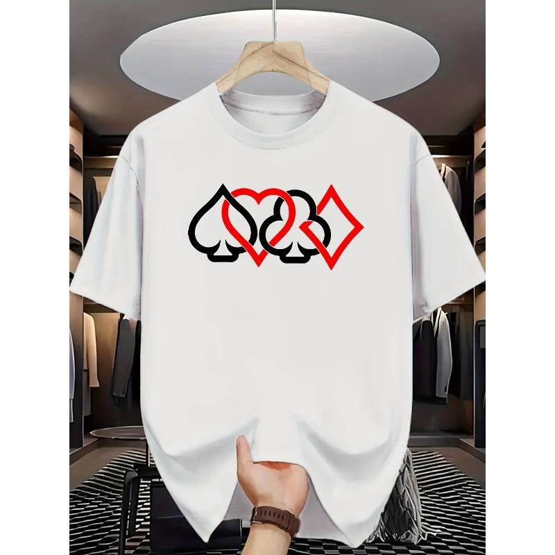 

Модная и трендовая футболка с коротким рукавом с принтом элементов игральных карт, подходит для энтузиастов игр и молодежи, стремящейся к индивидуальности S белый