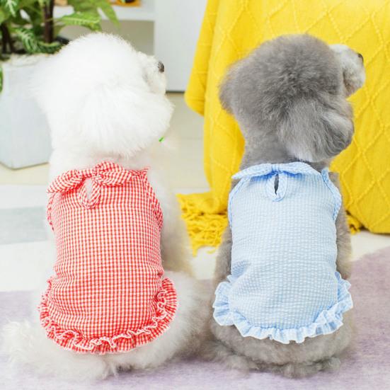 Pet Dress Comfortable Soft Square Neck Sleeveless Plaid Print Pet Puppy Dog Bowknot Dress Pet Supplies