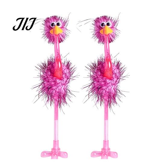 Cute Desk Decoration Pens Cartoon Ostrich Plastic Ballpoint Pens, Funny Freestanding Pen, 0.5mm Pen Tip, Plush Fluffy Ball Furry Writing for Students
