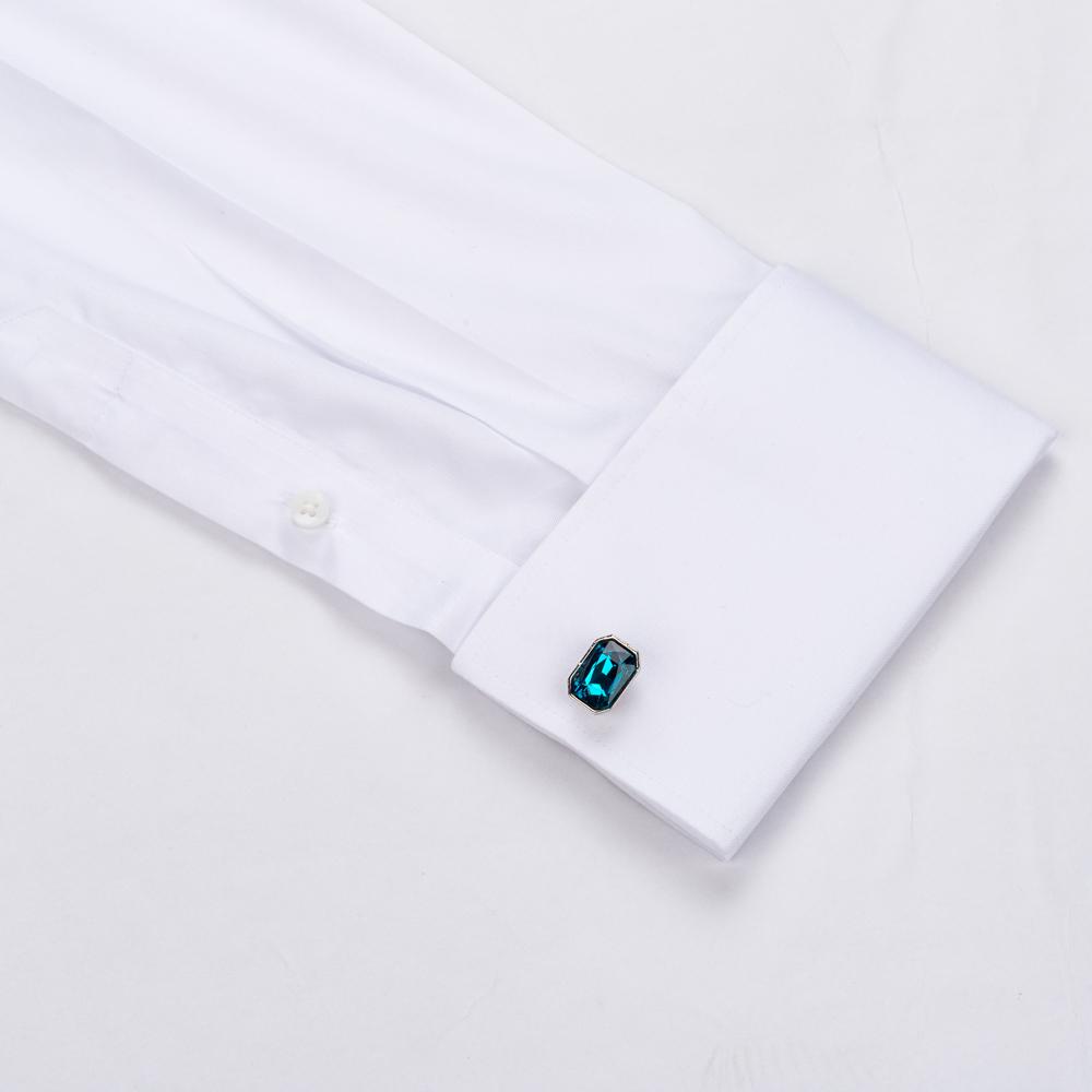 Men's Wedding French Cuff Dress Shirt Cotton 100% Long Sleeve Classic Fit Non Iron Windsor Collar Shirts with Free Cufflinks