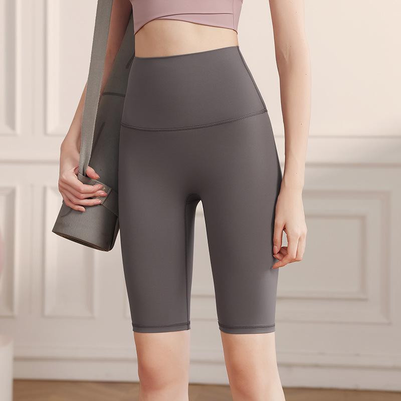 Sports shorts 2025 double-sided brocade nude fitness medium pants high waist slim peach hip sports five-point tight yoga pants women