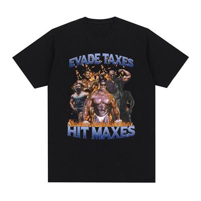 Evade Taxes Hit Maxes Gym Meme Graphic T-shirt Men Fashion Hip Hop Vintage Short Sleeve T-shirts 100% Cotton Tee Shirt Oversized