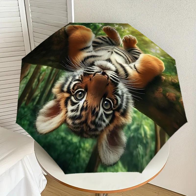 

1pc Tiger Cub Print Automatic Folding Umbrella, Heavy-Duty 8-Rib Construction, Perfect for Everyday yy251114134