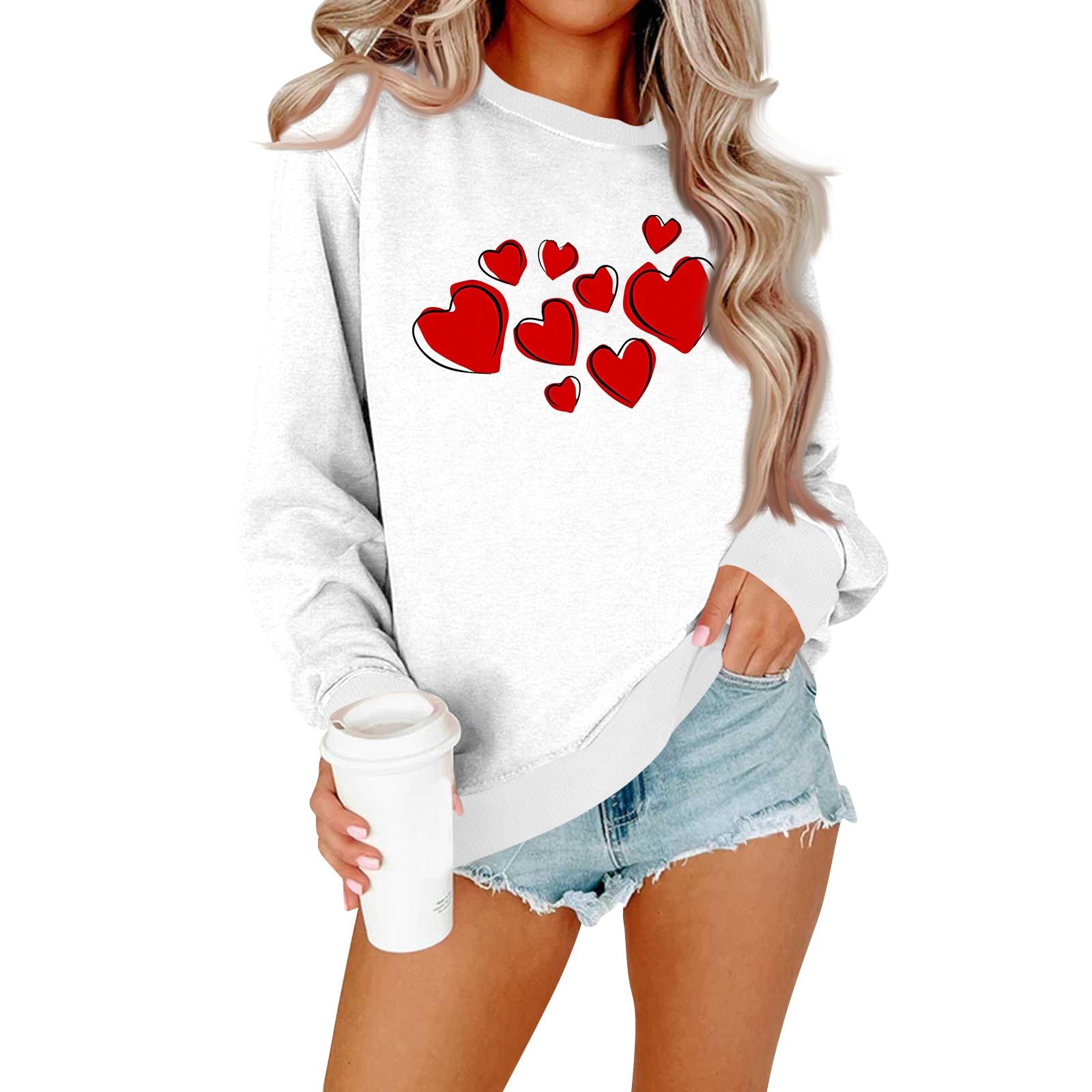 

Женская модная повседневная толстовка с длинными рукавами и круглым вырезом с принтом ко Дню святого Валентина XL белый