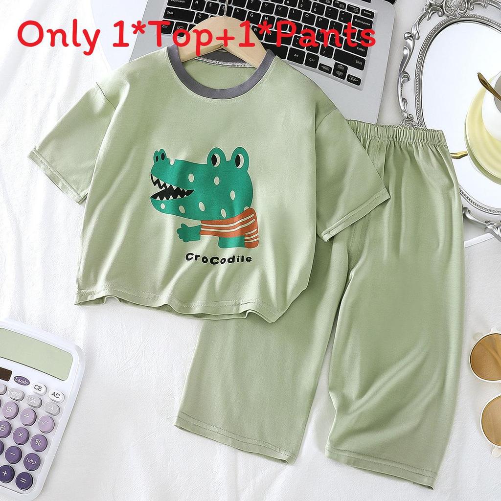 Moeller Kids Pajama Set With Short Sleeve Top And Long Pants For Summer Comfort