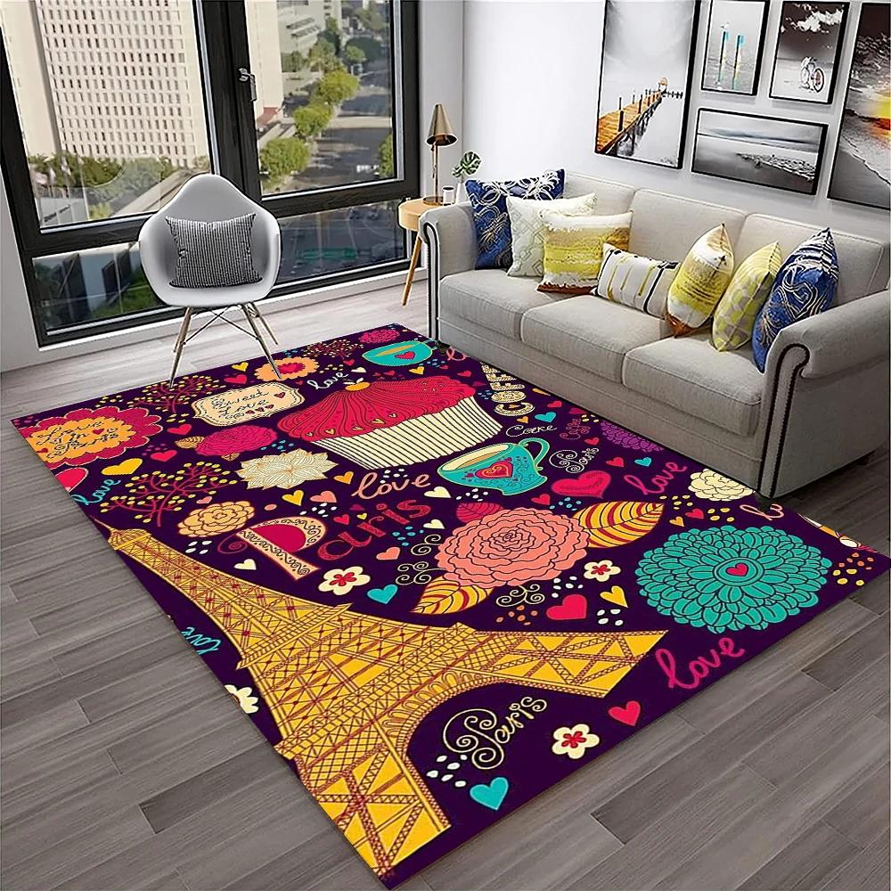 France Paris Eiffel Tower Retro Carpet Rug for Home Living Room Bedroom Sofa Doormat Decor,Kids Play Area Rug Non-slip Floor Mat