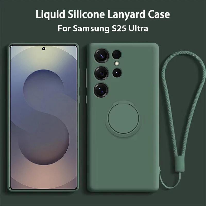 S25 S24 Ultra Plus Case Liquid Silicone Magnetic Ring Stand Soft Cover For Samsung Galaxy S25 S24 S23 S 25 Ultra Plus S25Ultra