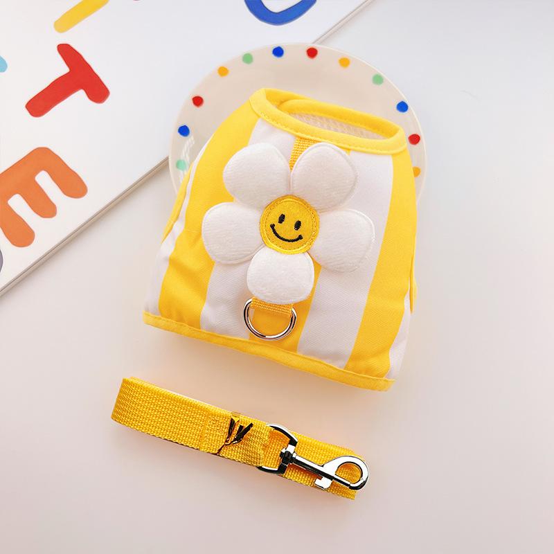 Classic Cat Dog Harness and Leash for Small Girl Dogs Cats Puppy No Pull Sunflower with Fabric Flower Clip Decor Pet Harness for Dog Cat