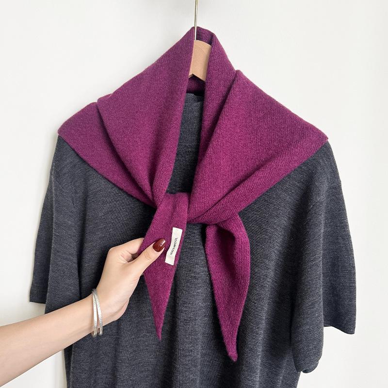 Knitted Scarf Women 100% Wool Winter Warm Scarves Bright Solid Color Design Thickened Shawl Soft Triangle Pashmina Neck  NEW