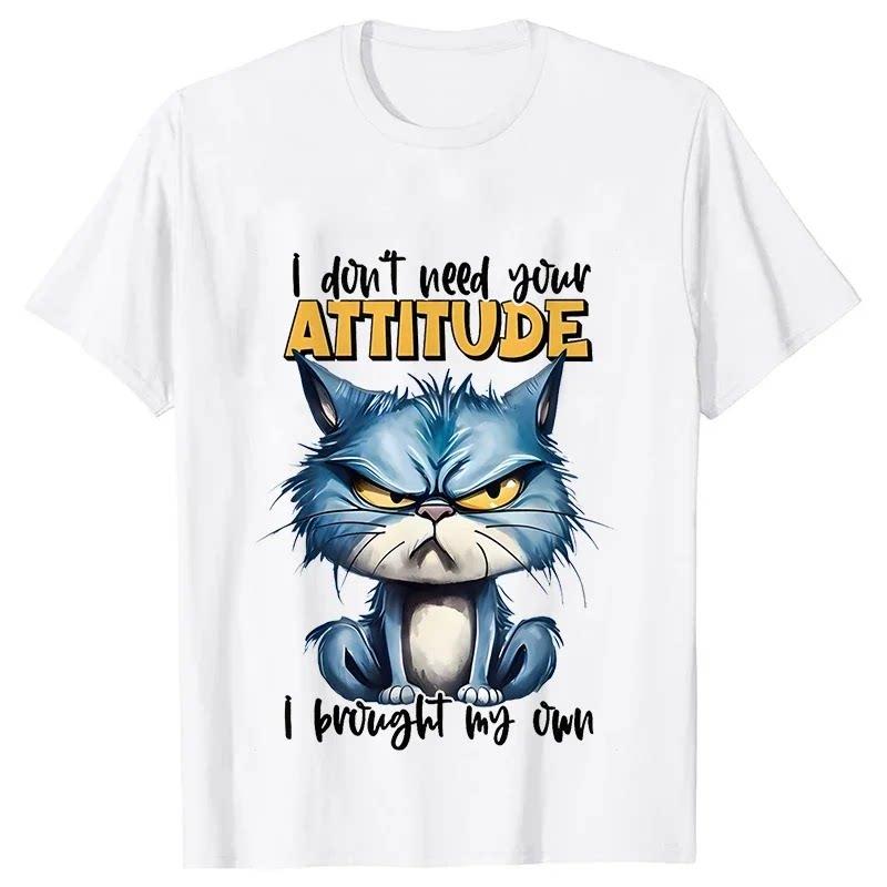 Funny Sarcastic Cat Tshirt Unisexs Vintage Aesthetic Streetwear Cute Humorous Animal Graphic Short Sleeve Casual Top