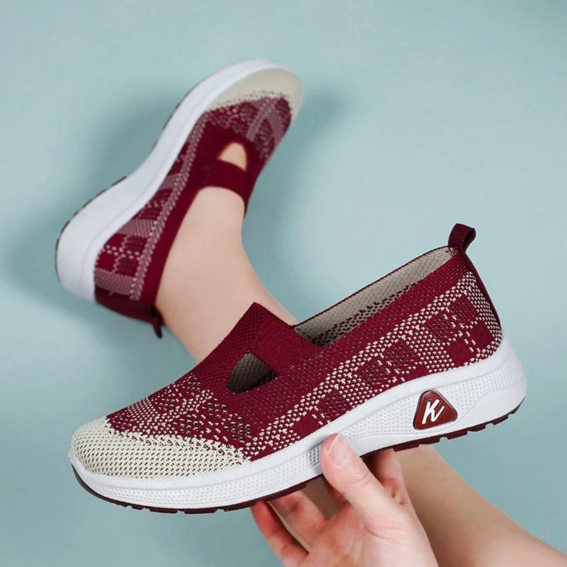 Fashion Women's Fashion Knit Mesh Casual Sneakers Lightweight Slip On Walking Shoes Woman Spring Summer Breathable Comfortable Footwear