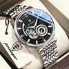 POEDAGAR Luxury Man Watch Stainless Steel Hollow Tourbillon Men Clock Luminous Mechanical Automatic Business Men's Watches Reloj