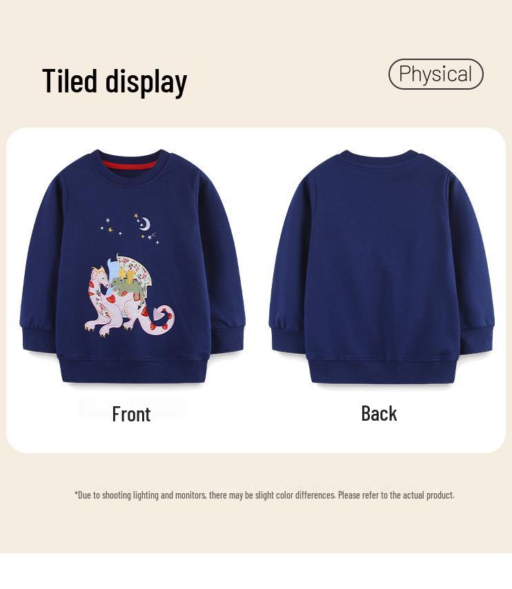 New Autumn Girls' Dinosaur Patch Sweatshirt - Cute European & American Style Pullover for Kids