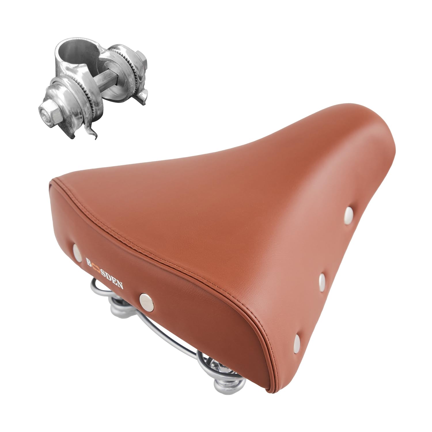 BOOSDEN Bicycle Saddle, Brown, Soft and Comfortable, Large Replacement Bicycle Saddle for Mamachari and Electric Bikes, Stud-Included, Extra Thick, Wa