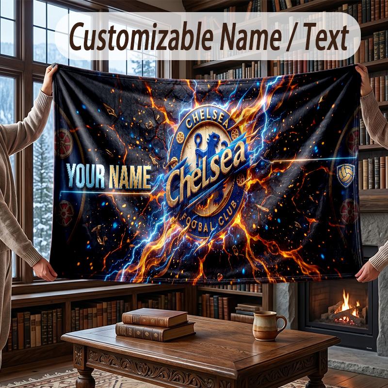 Coperta Plaid in Flanella Personalizzata con Nome e Motivo Chelsea FC Calda Decorazione per la Casa