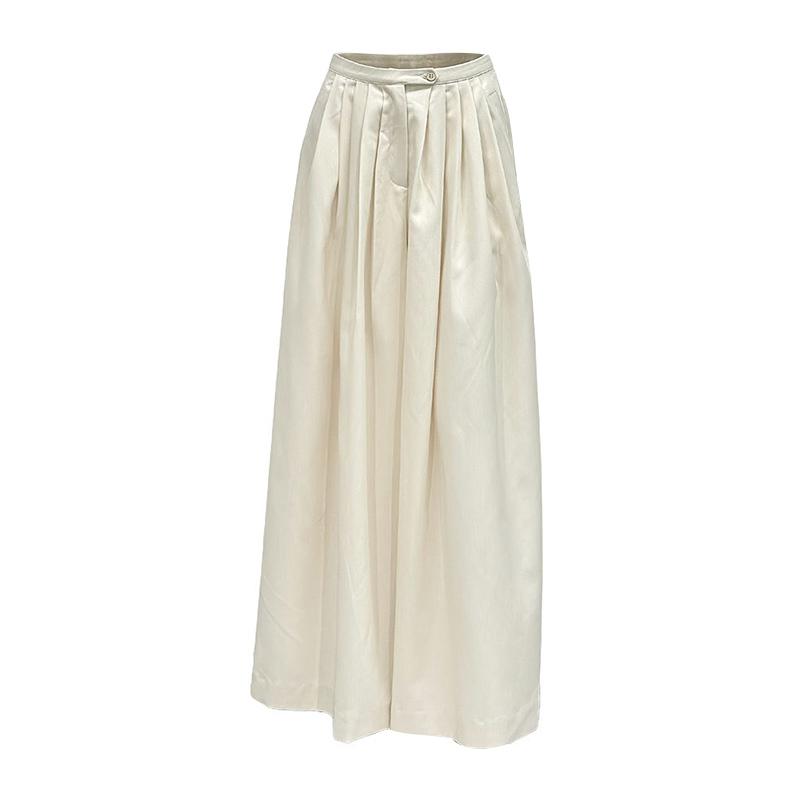 

Повседневные однотонные драпированные брюки для уборки, женские свободные брюки с высокой талией и широкими штанинами, универсальные брюки для поездок на работу на весну и осень L абрикосовый