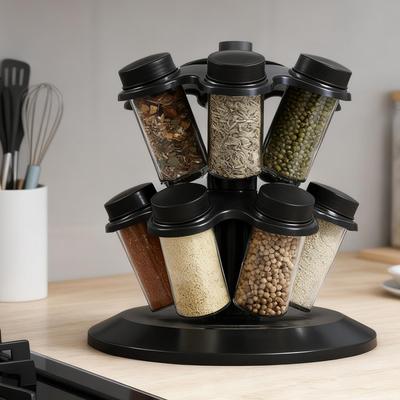 Rotating Seasoning Rack 12-Jar Seasoning Storage Holder Kitchen Condiment Organizer for Cabinet Restaurant Pantry Countertop