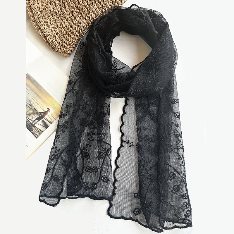 

Elegant Lace Scarf for Women s Thin Summer Sunscreen Shawl Versatile Solid Color Spring and Autumn Short Scarf Hairband 135-175CM