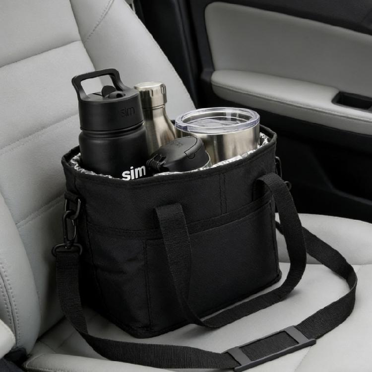 Insulated Beverage Organizer With 4 Compartment For Glasses Bottles And Snacks Universal Cup Storage Holder
