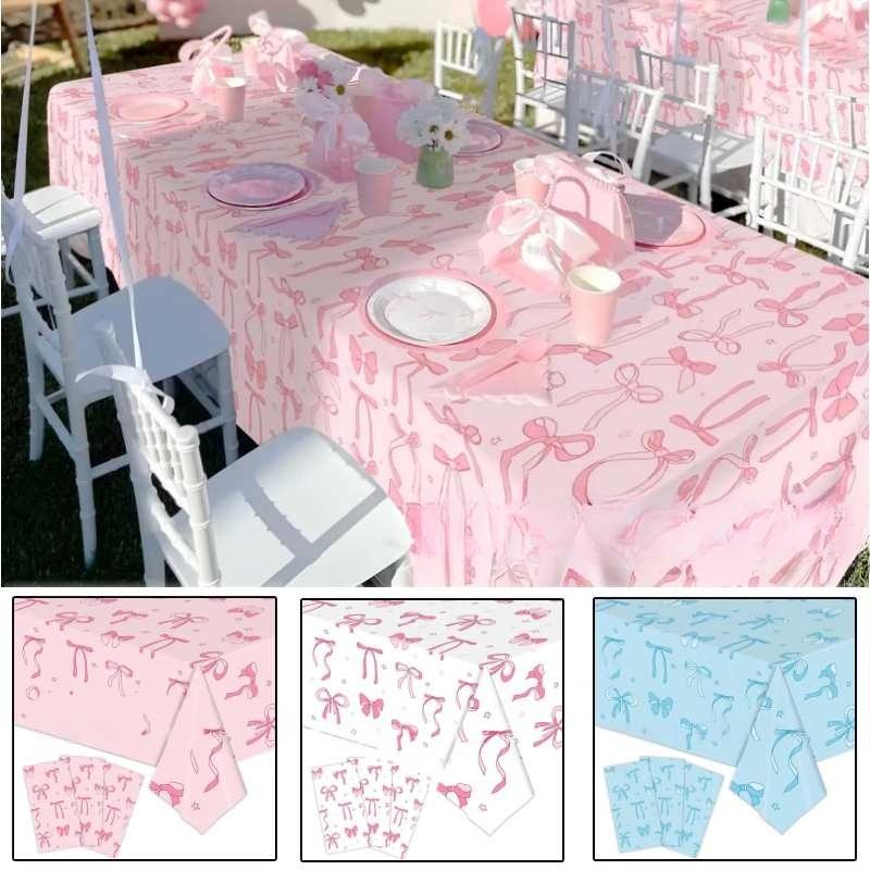Pink Bow Tablecloth Birthday Party Decoration Kids Favors New Disposable Tablecloth Wedding Birthday Baby Shower Party Supplies