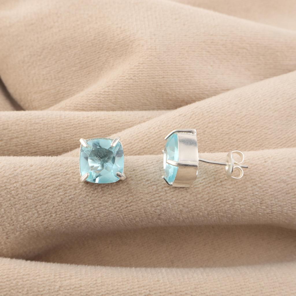 Sky Blue Topaz Gemstone 925 Sterling Silver Handmade Jewelry Pretty Studs Earring 1" Gift For Women EE-181-9