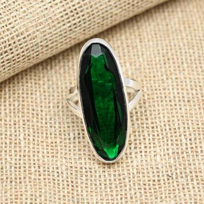 Chrom-Diopsid-Edelstein, massiver 925er-Sterlingsilber, handgefertigter Schmuck, Geschenkring