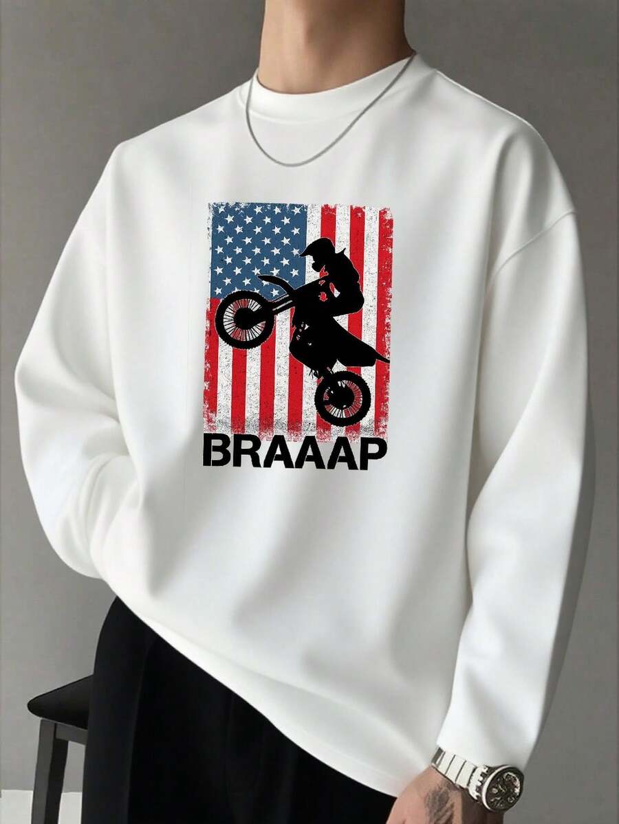 Men s Cotton Long-Sleeve Letter Print Crewneck T-Shirt S