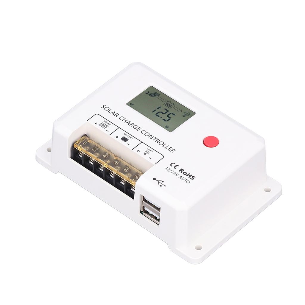 PWM Solar Charge Controller 30A Solar Panel Regulator White Energy Controller for RV Accessories