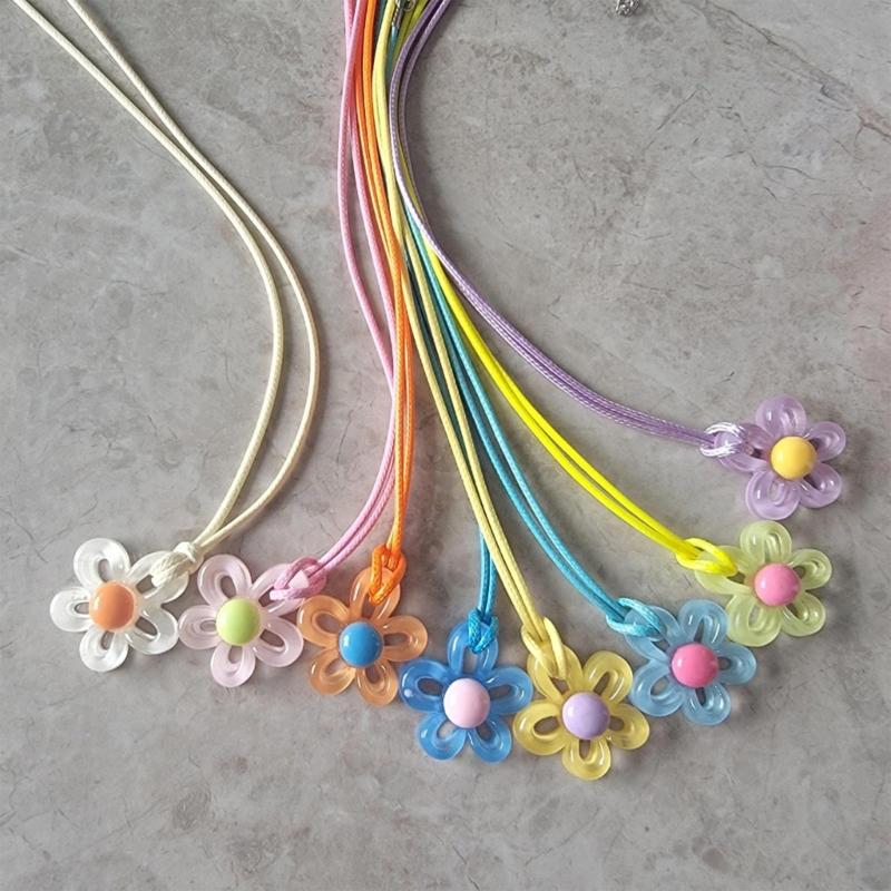 Elegant Floral Collar Necklace Unique Colorful Hollow Flower Clavicle Chain Wax Rope Acrylic Flower Choker Summer Beach