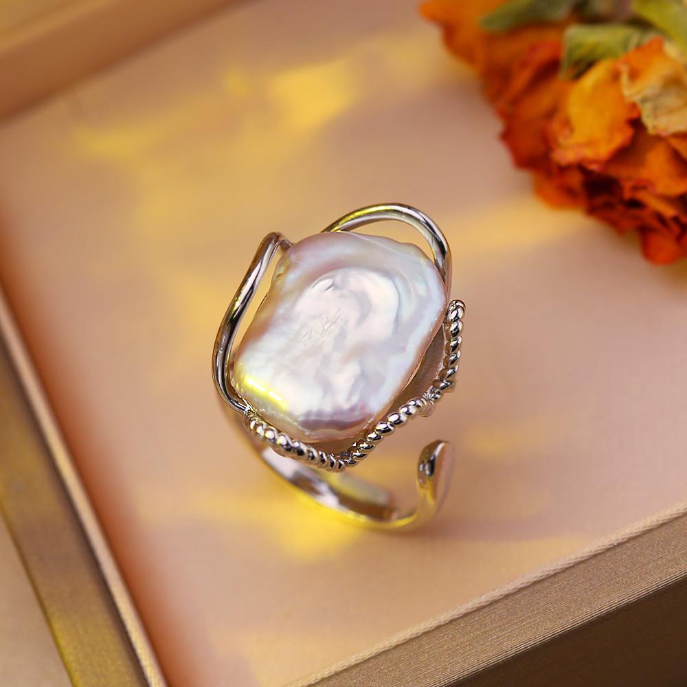SENIKO 12-16mm Natural Freshwater Pearl Rings For Women Fashion Female Cubic Zirconia CZ Ring Pearl Jewelry Adjustable Ring