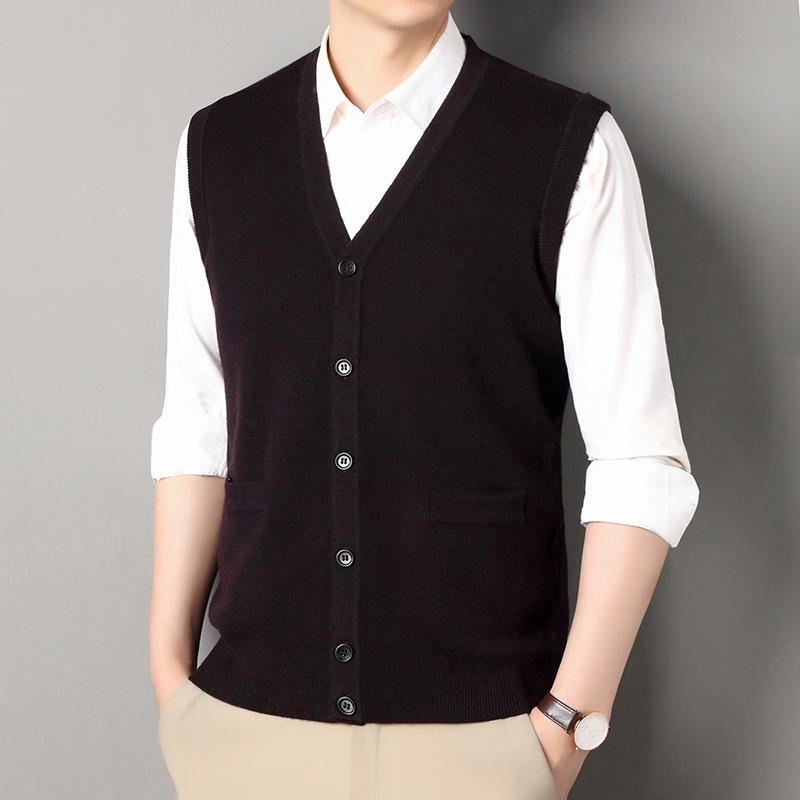 Thick Knit V-Neck Cardigan Vest for Men - Autumn/Winter Warm Sleeveless Sweater
