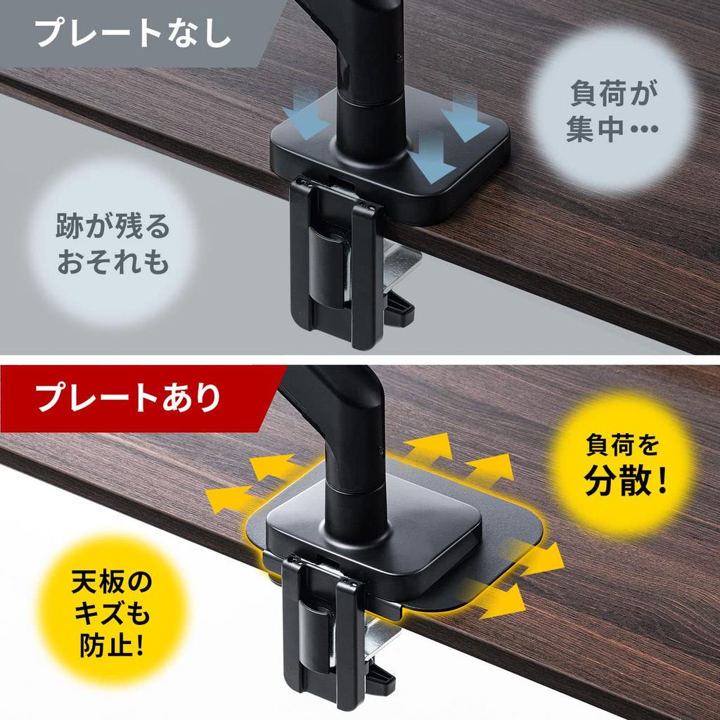 Sanwa Direct Monitor Arm Reinforcement Plate with Clamp and Grommet, Steel Construction, Scratch-Resistant, Desk Protection, Black, 100-LA065