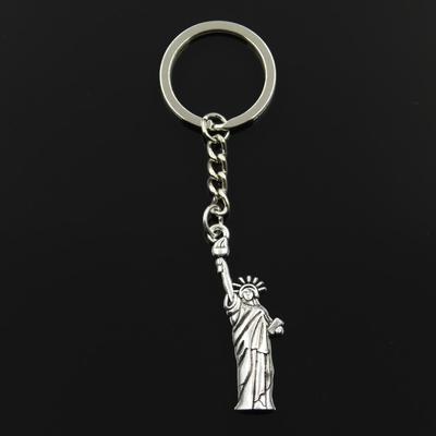 Fashion 30mm Key Ring Metal Key Chain Keychain Jewelry Antique Bronze   Statue Of Liberty New York 49x14mm Pendant