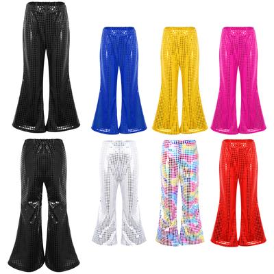 Kids Boys Girls Flared Dance Pants Elastic Waistband Shiny Sequins for Performances