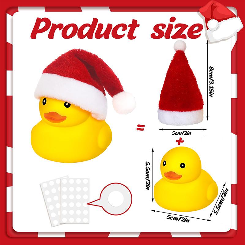 Rubber Ducks with Christmas Hats - Small, Yellow, Floating, Squeaky Bathtub Toys for Girls Boys Shower, Holiday, Xmas