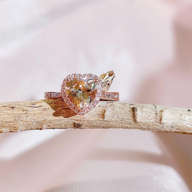 BELLA BOX Fashion Open Rings For Women With Zircon Pink Heart Shape Wedding Luxury Jewelry